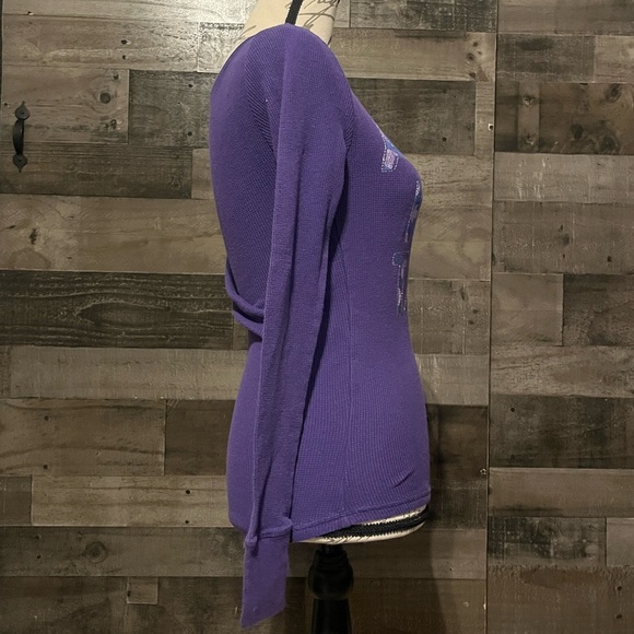 Aeropostale Purple Long Sleeve Camo Logo Waffle Knit Shirt - Picture 3 of 9